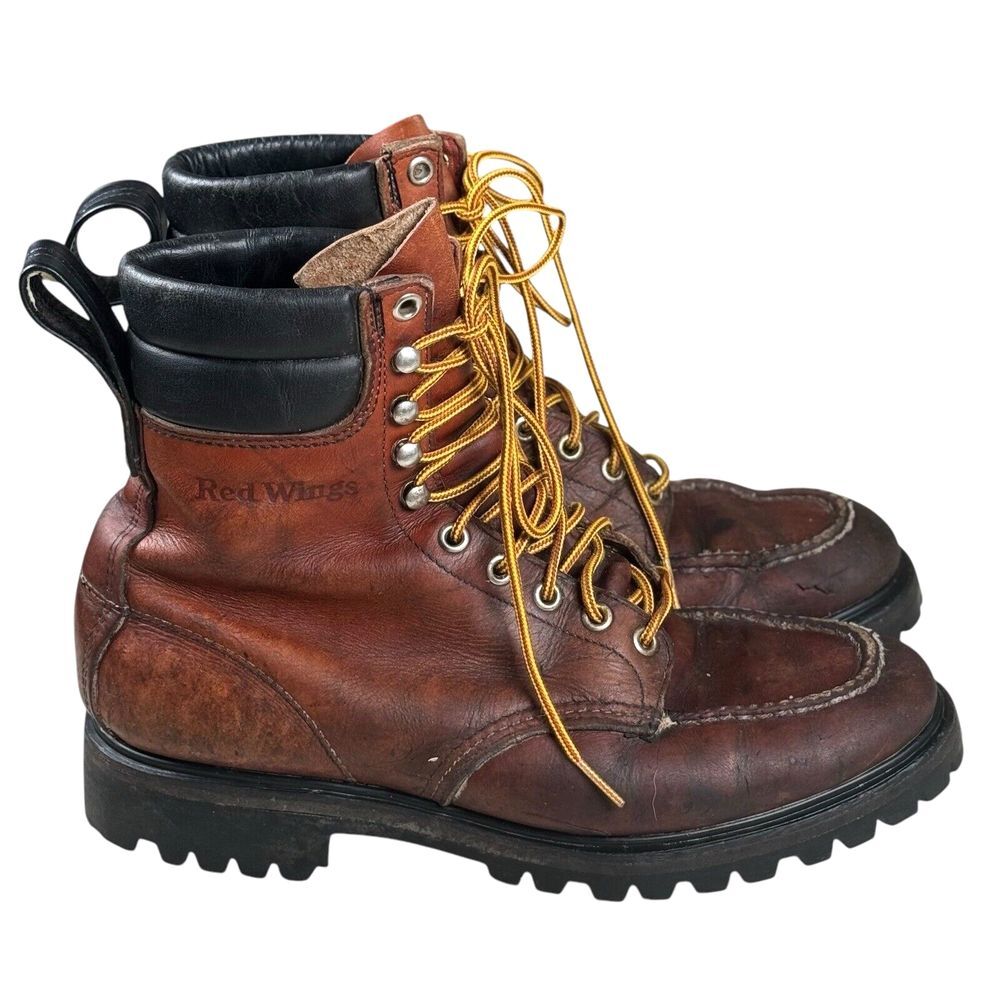 Vintage Red Wing 8" Moc Toe Men's Sz‎ US 8.5 D Leather Boots Vibram Soles USA